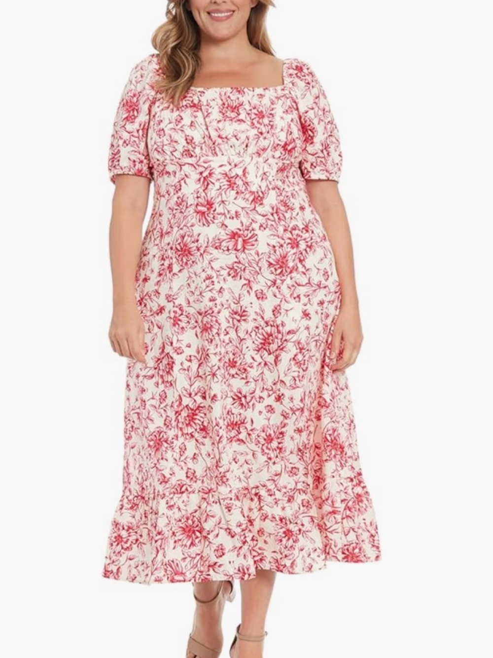 London Times Red & White Floral Square-Neck Midi Dress plus size 22 W new